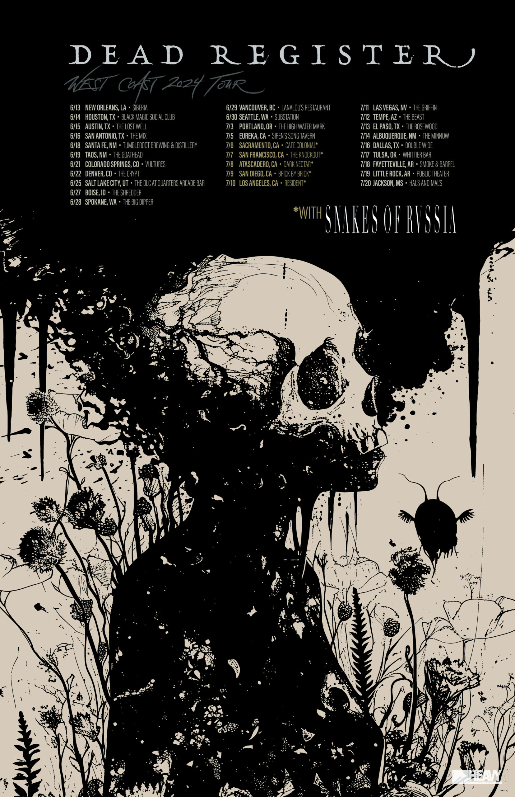 DEAD REGISTER - West Coast 2024 Tour Poster